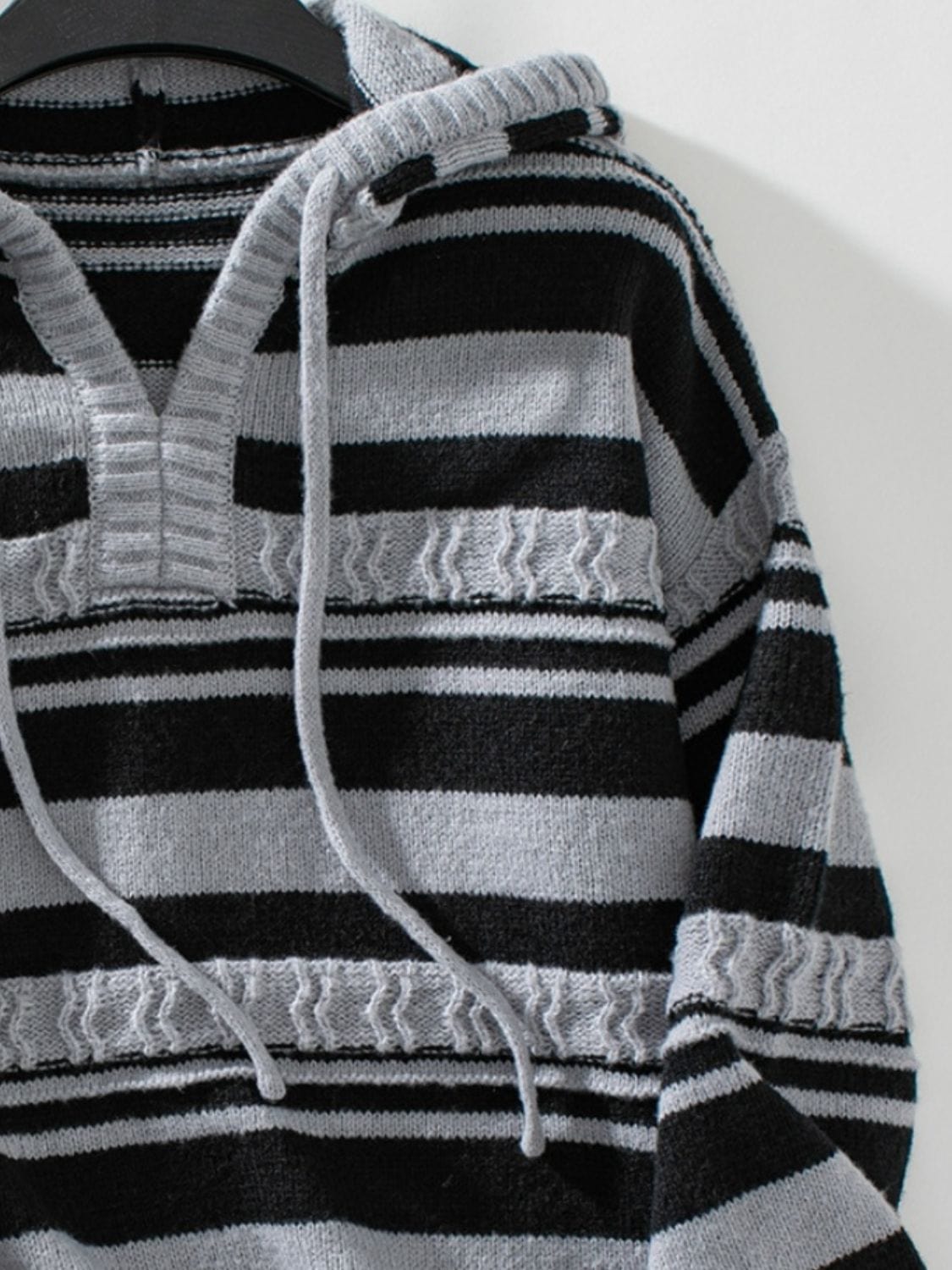 Drawstring Striped Long Sleeve Hooded Sweater - Trendsi
