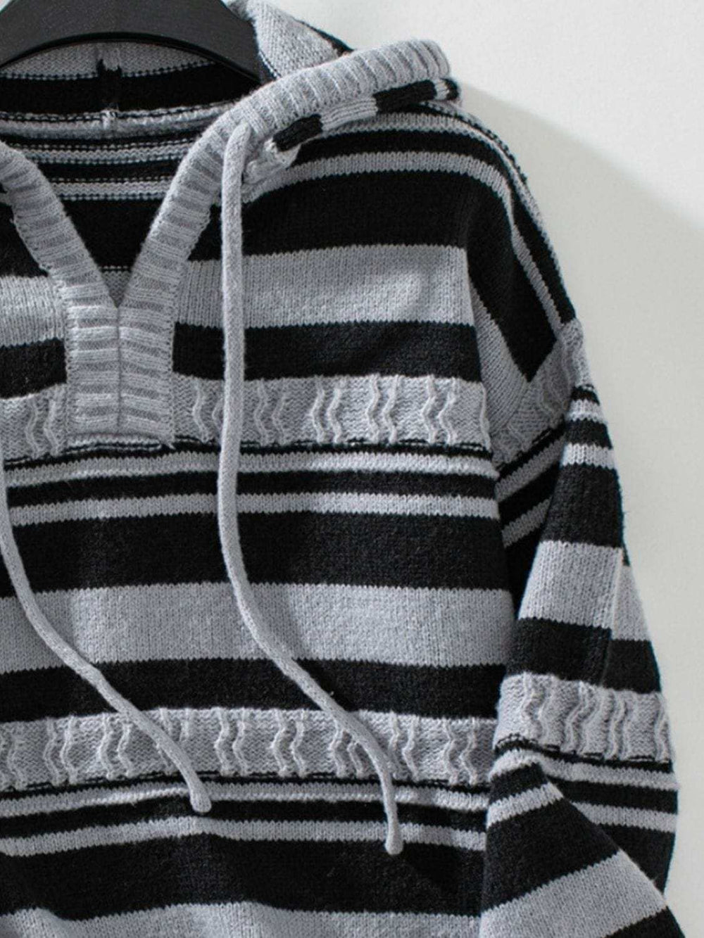 Drawstring Striped Long Sleeve Hooded Sweater - Trendsi - Flyclothing LLC