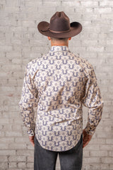 Rockmount Ranch Wear Men's Natural Horseshoe Print Western Shirt - Rockmount Clothing - Flyclothing LLC