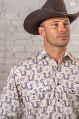 Rockmount Ranch Wear Men's Natural Horseshoe Print Western Shirt - Rockmount Clothing - Flyclothing LLC
