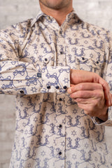 Rockmount Ranch Wear Men's Natural Horseshoe Print Western Shirt - Rockmount Clothing - Flyclothing LLC