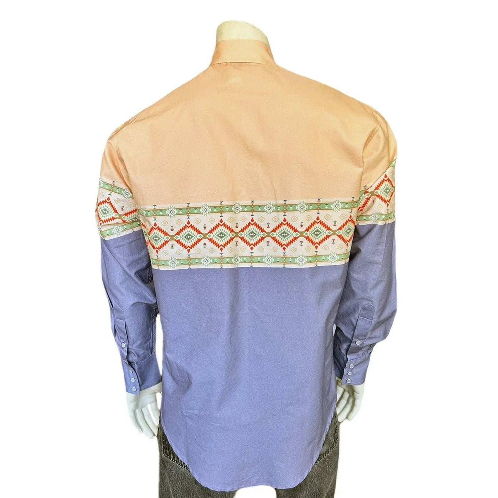 Rockmont Clothing Native Pattern Peach & Blue 2-Tone Print Western Shirt - Rockmount Clothing - Flyclothing LLC