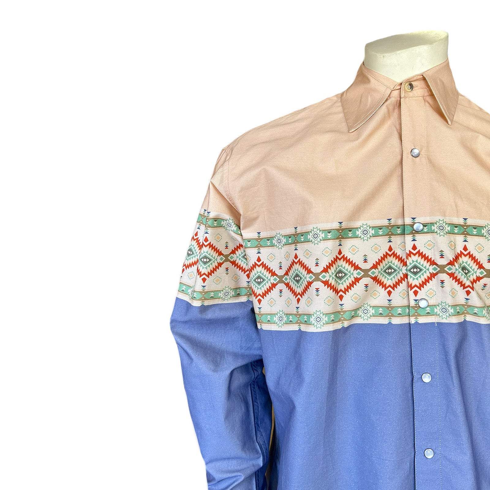 Rockmont Clothing Native Pattern Peach & Blue 2-Tone Print Western Shirt - Rockmount Clothing - Flyclothing LLC
