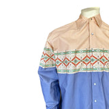 Rockmont Clothing Native Pattern Peach & Blue 2-Tone Print Western Shirt - Rockmount Clothing