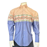 Rockmont Clothing Native Pattern Peach & Blue 2-Tone Print Western Shirt - Rockmount Clothing