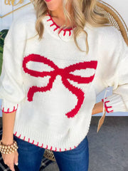 Bow Round Neck Long Sleeve Sweater - Trendsi