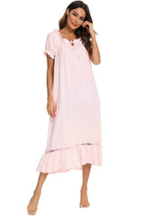 Lace Detail Short Sleeve Lounge Dress - Trendsi - Flyclothing LLC