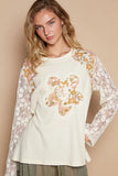 POL Flower Patch Lace Sleeve Knit Top - Trendsi