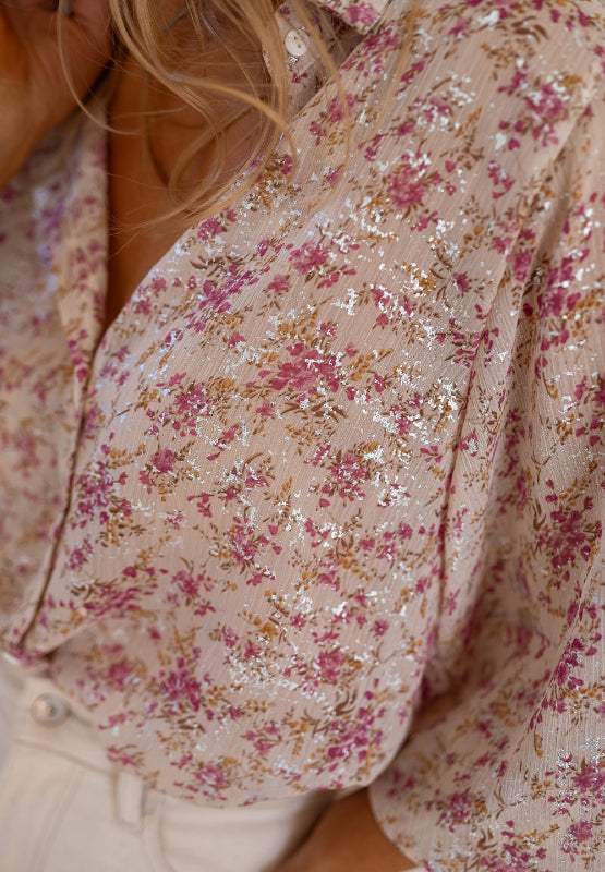 Printed Collared Neck Long Sleeve Shirt - Trendsi - Flyclothing LLC