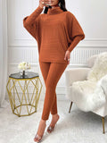 Turtleneck Batwing Sleeve Top and Pants Set - Trendsi - Flyclothing LLC
