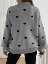 Full Size Heart Half-Zip Long Sleeve Sweater Plus Size - Trendsi - Flyclothing LLC
