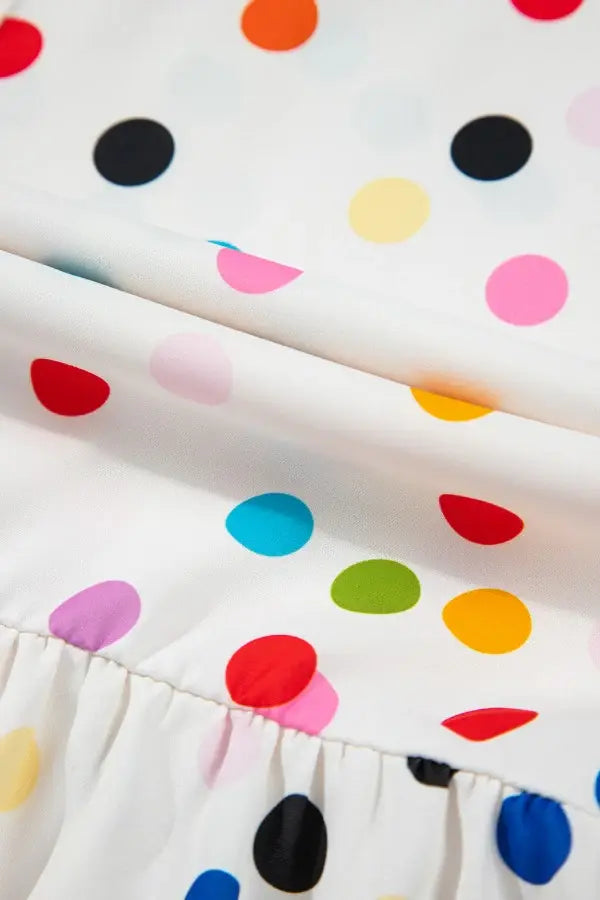 Polka Dot Short Sleeve Tiered Ruffled Babydoll Blouse - Trendsi - Flyclothing LLC