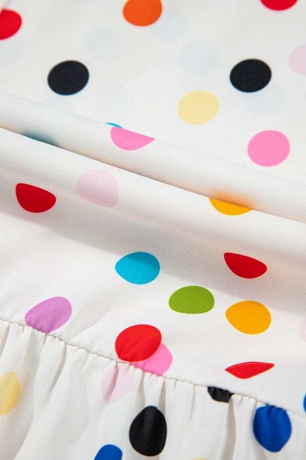 Polka Dot Short Sleeve Tiered Ruffled Babydoll Blouse - Trendsi - Flyclothing LLC