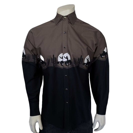 Rockmount Ranch Ware Men's Long Sleeve Brown/Black 2-Tone Moonlit Cowboy Western Print - Rockmount Clothing - Flyclothing LLC