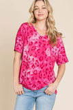 BOMBOM Leopard V-Neck Short Sleeve T-Shirt - Trendsi - Flyclothing LLC