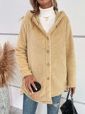 Fuzzy Button Up Hooded Jacket - Trendsi - Flyclothing LLC