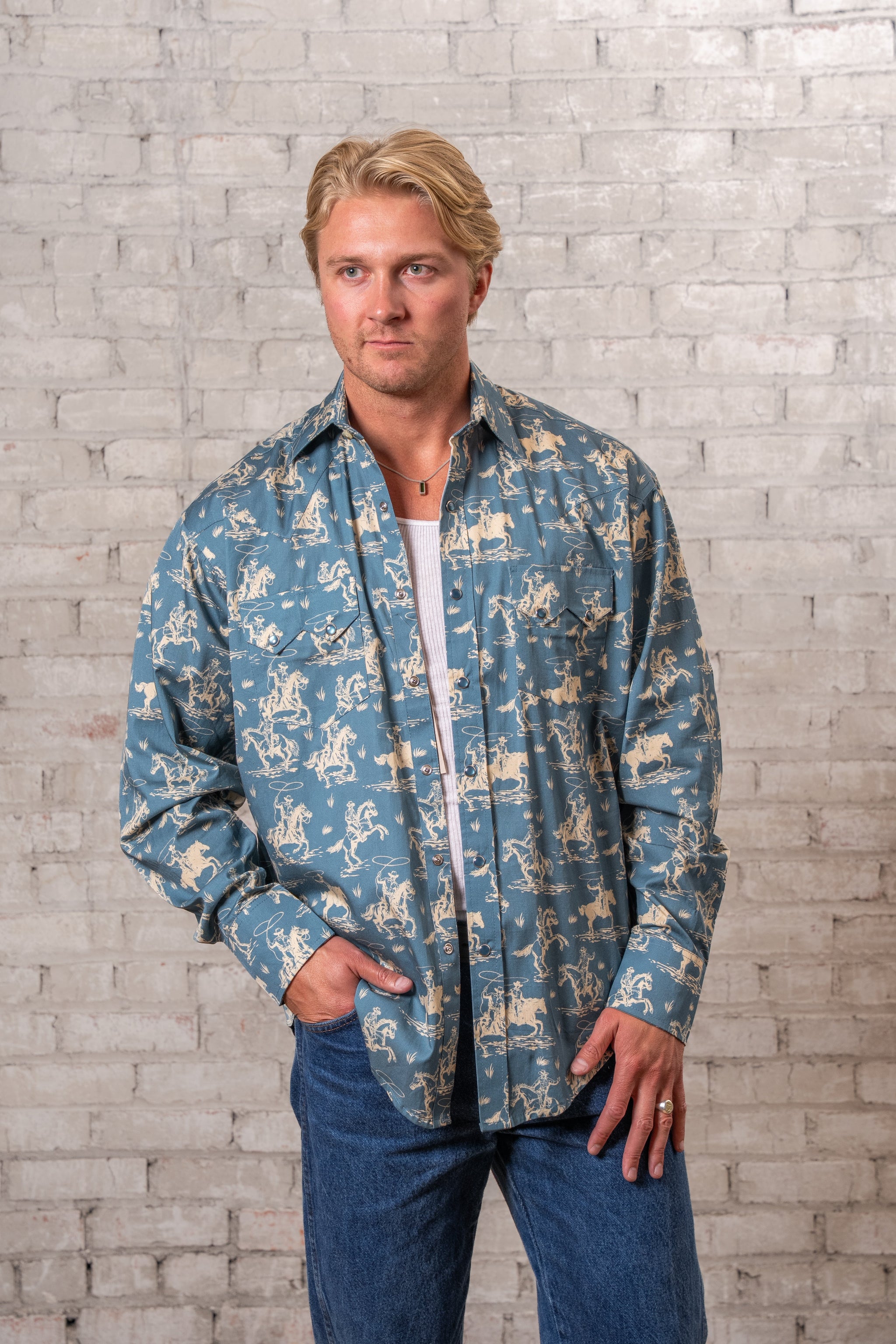 Rockmount Ranch Wear Men's Blue Print Western Shirt - Rockmount Clothing - Flyclothing LLC