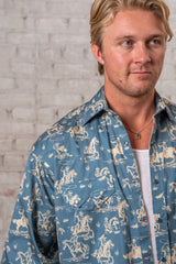 Rockmount Ranch Wear Men's Blue Print Western Shirt - Rockmount Clothing - Flyclothing LLC