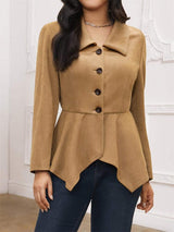 Handkerchief Hem Button Up Collared Neck Jacket - Trendsi - Flyclothing LLC