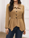 Handkerchief Hem Button Up Collared Neck Jacket - Trendsi - Flyclothing LLC