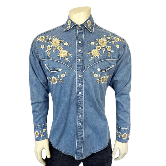 Rockmount Ranch Ware Men's Vintage Denim Floral Embroidered Western Shirt - Rockmount Clothing - Flyclothing LLC