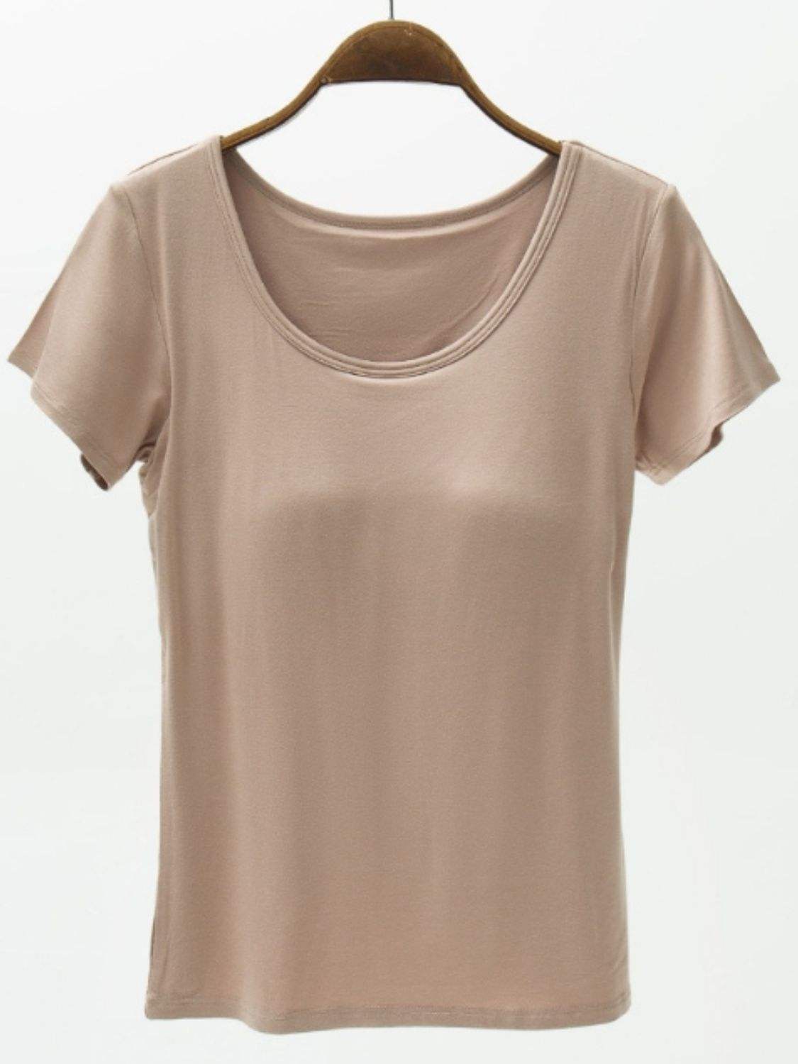 Round Neck Modal T-Shirt with Bra - Trendsi - Flyclothing LLC