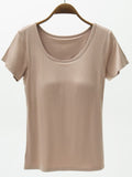Round Neck Modal T-Shirt with Bra - Trendsi