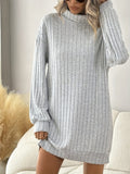 Turtleneck Dropped Shoulder Long Sleeve Mini Dress - Trendsi