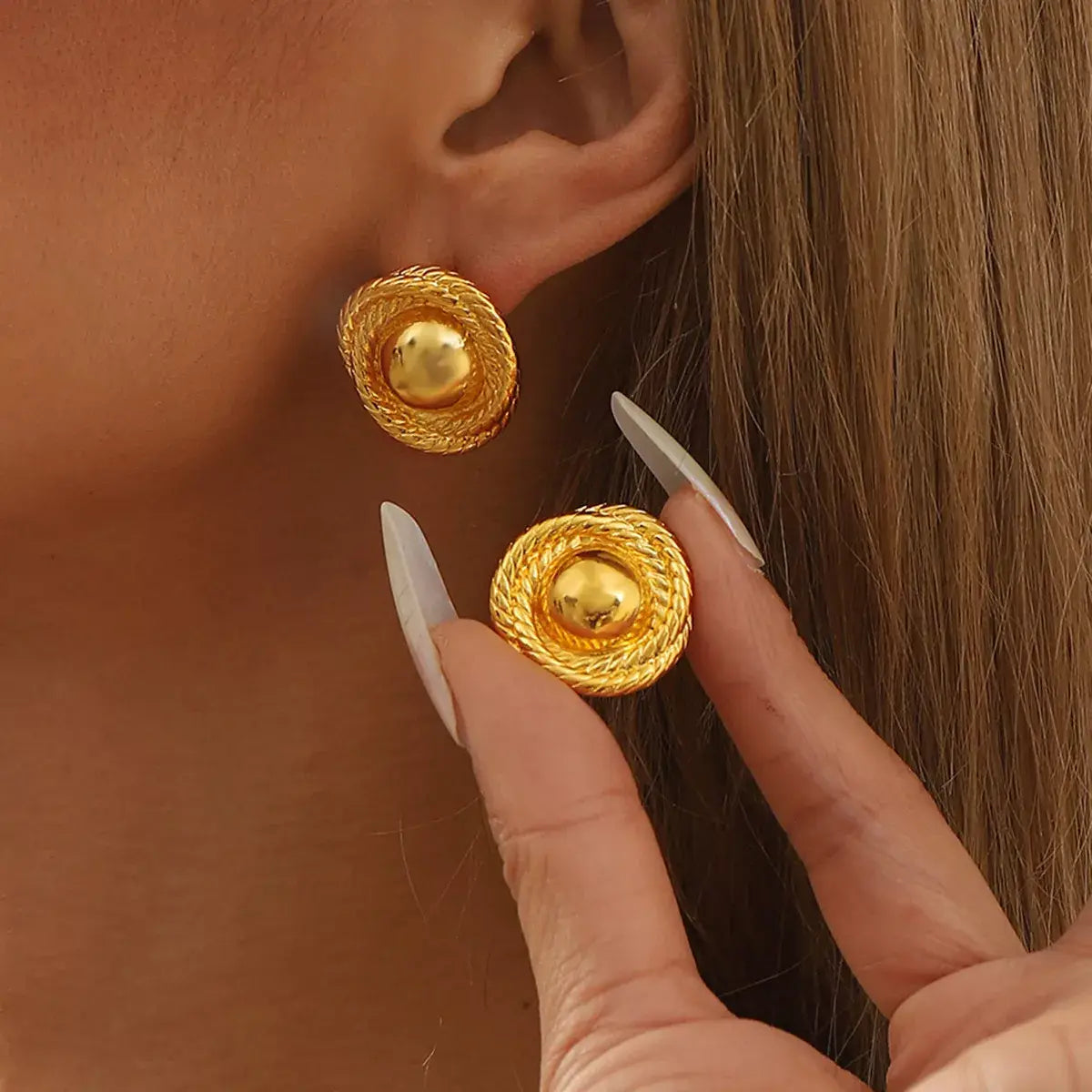 Twisted Rope Circle Stud Earrings - Trendsi - Flyclothing LLC