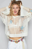 POL Star Openwork Long Sleeve Hooded Knit Cover Up - Trendsi