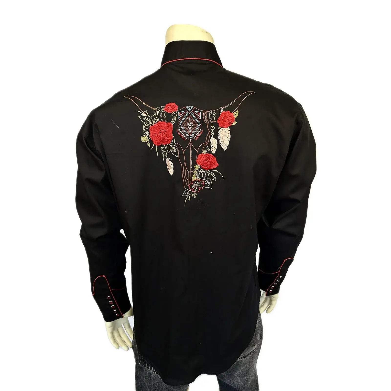 Rockmount Ranch Wear red roses and steerhead embroidery for men - Rockmount Clothing - Flyclothing LLC