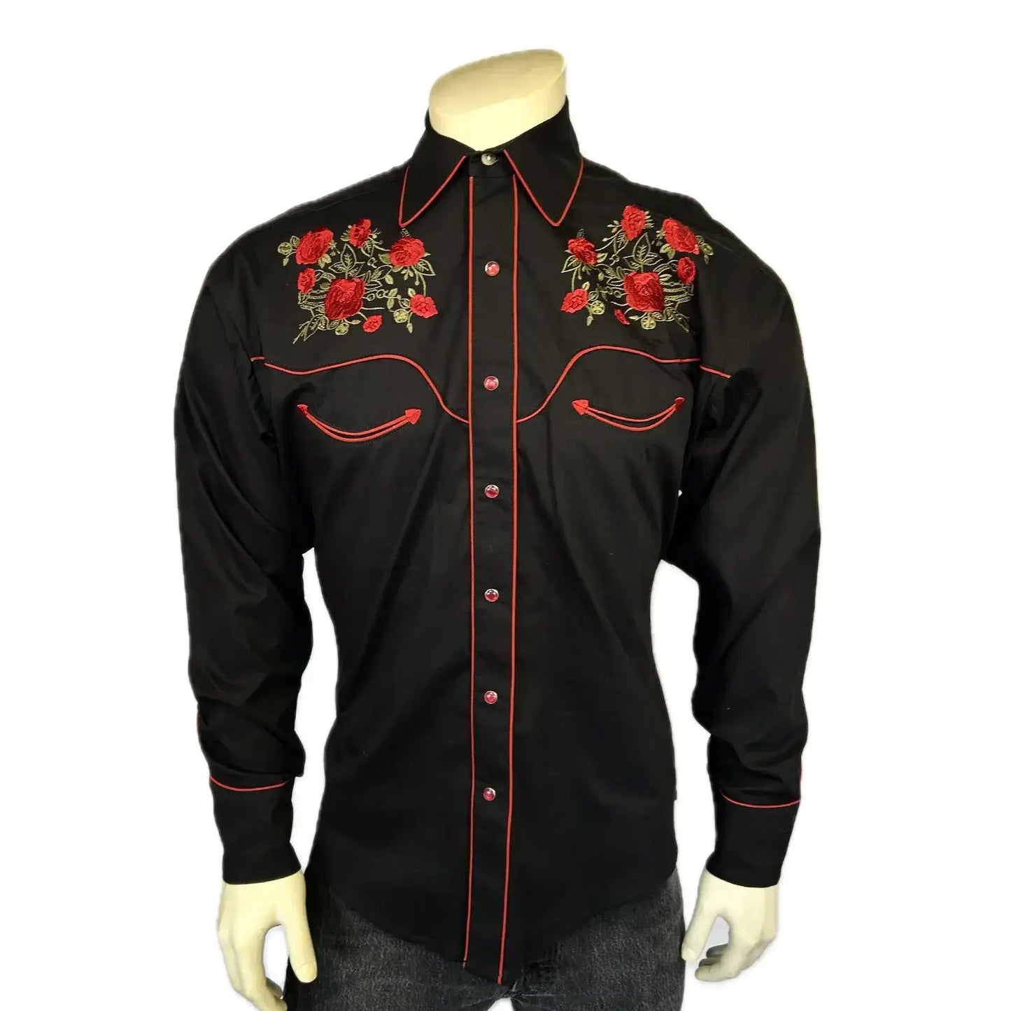 Rockmount Ranch Wear red roses and steerhead embroidery for men - Rockmount Clothing - Flyclothing LLC