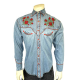 Rockmount Ranch Wear Men's Denim Red Roses & Steerhead Embroidered Western Shirt - Rockmount Clothing - Flyclothing LLC