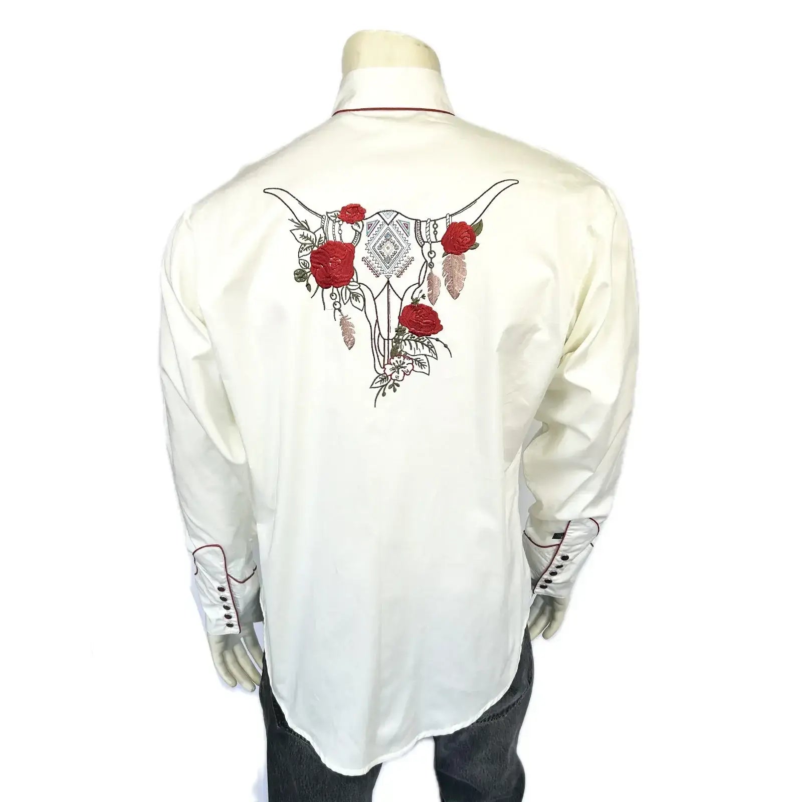 Rockmount Ranch Wear red roses steerhead embroidery for men - Rockmount Clothing - Flyclothing LLC