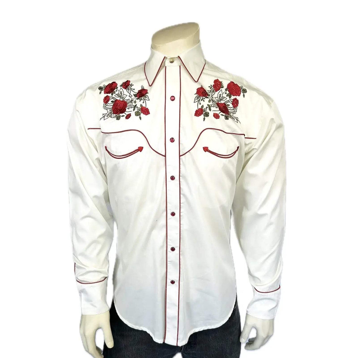 Rockmount Ranch Wear red roses steerhead embroidery for men - Rockmount Clothing - Flyclothing LLC