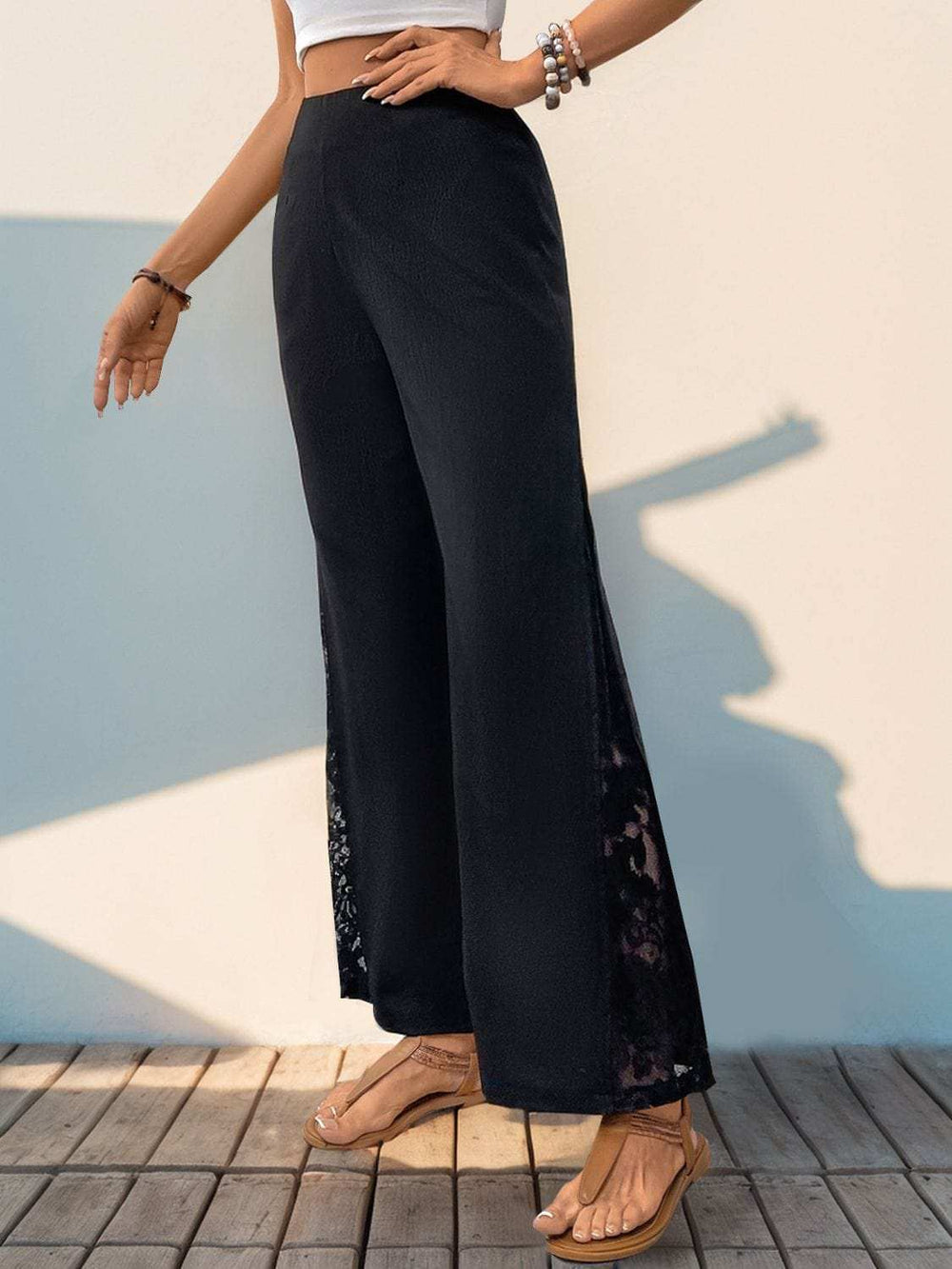 Lace Detail Wide Leg Pants - Trendsi - Flyclothing LLC