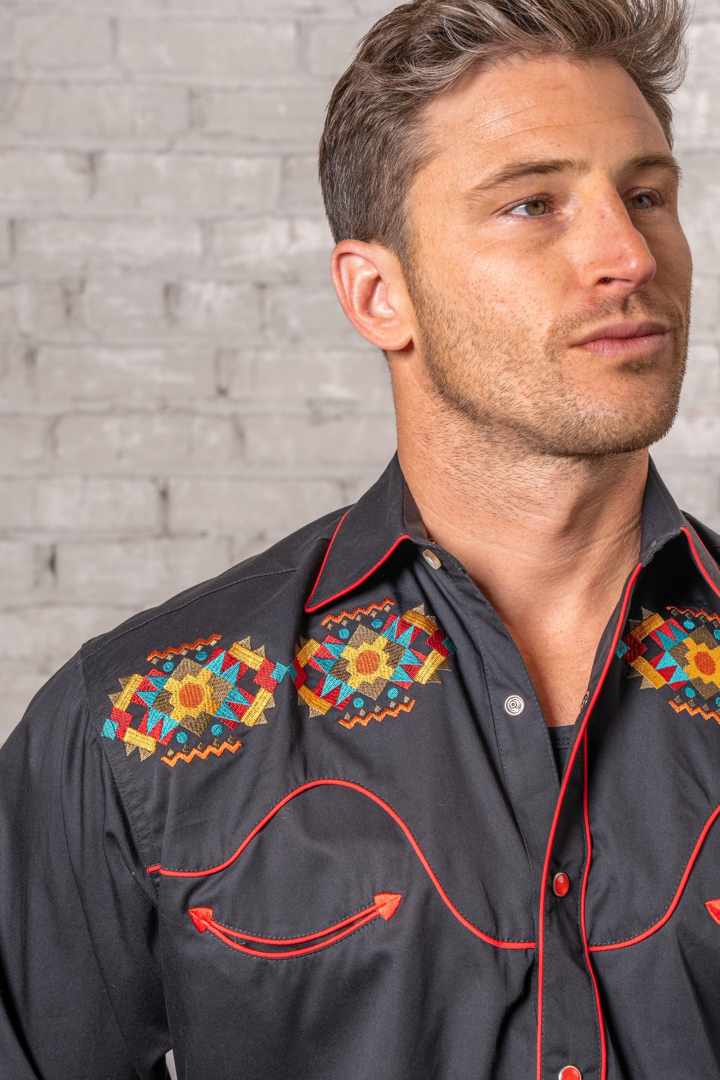 Rockmount Ranch Wear Men's Black Native American Embroidered Western Shirt - Rockmount Clothing - Flyclothing LLC