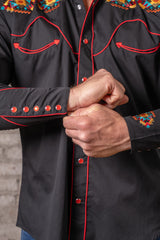Rockmount Ranch Wear Men's Black Native American Embroidered Western Shirt - Rockmount Clothing - Flyclothing LLC