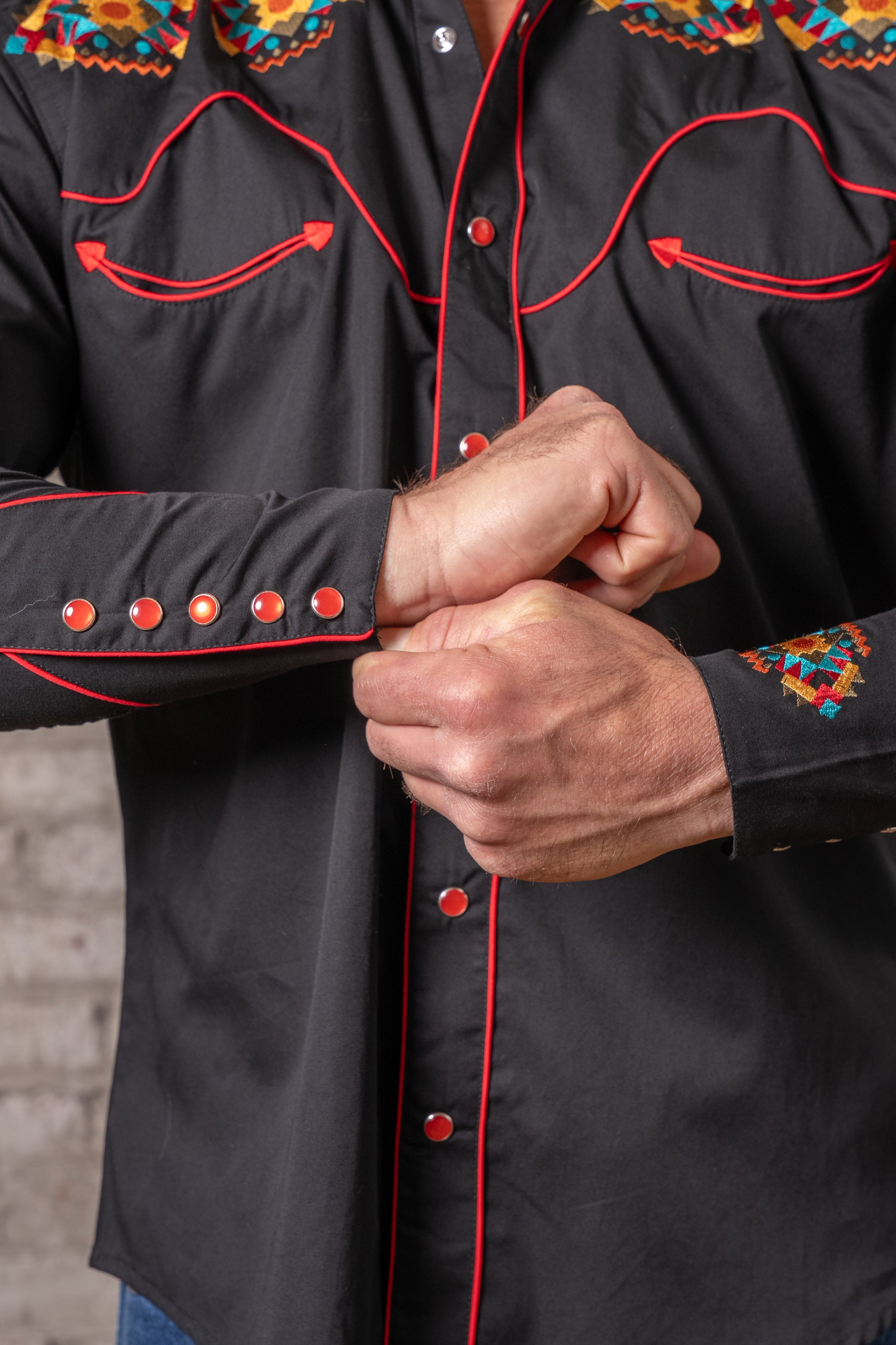 Rockmount Ranch Wear Men's Black Native American Embroidered Western Shirt - Rockmount Clothing - Flyclothing LLC