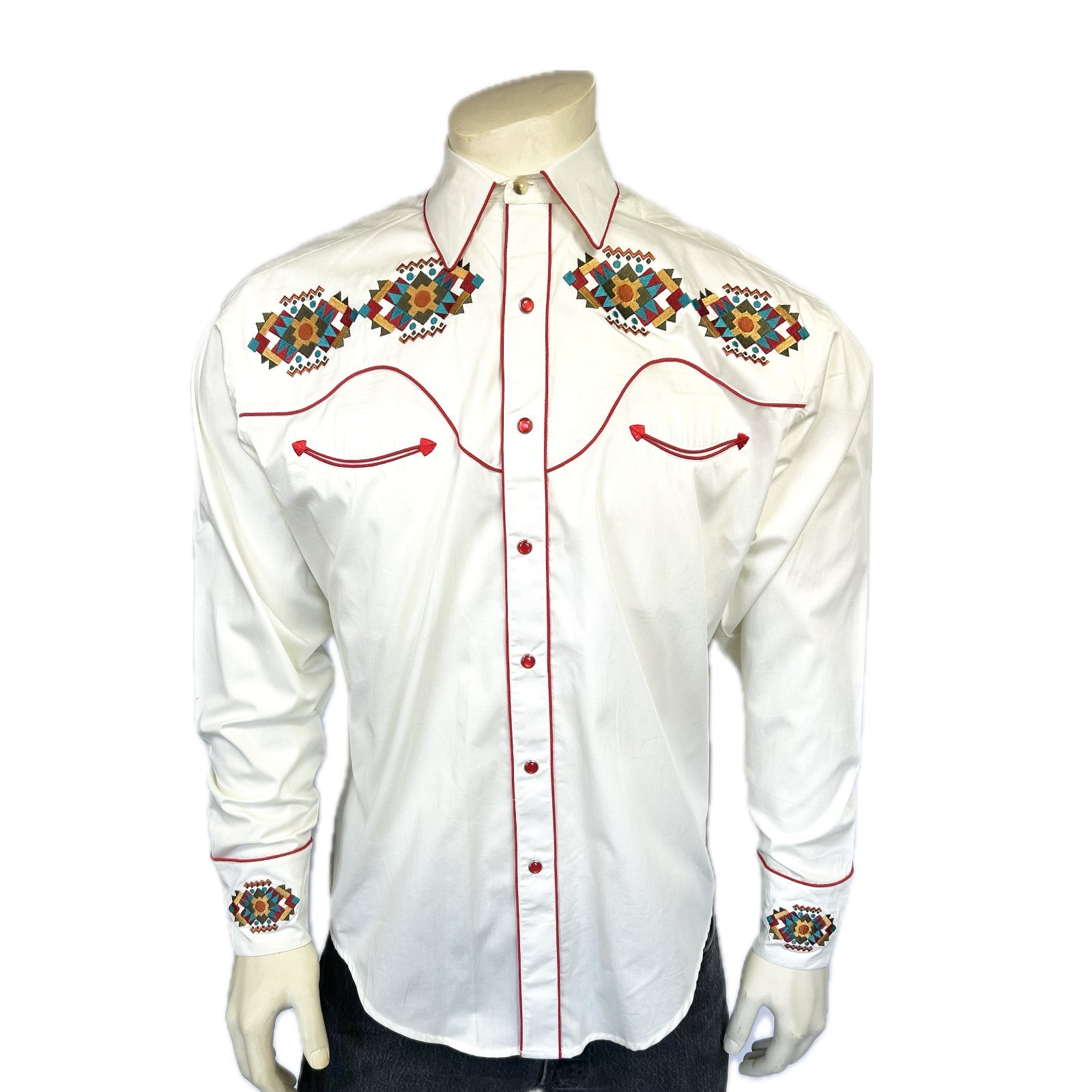 Rockmount Ranch Wear Men's Ivory Native American Embroidered Western Shirt - Rockmount Clothing - Flyclothing LLC