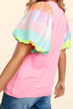Sequin Round Neck Short Sleeve Blouse - Trendsi - Flyclothing LLC