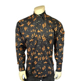 Rockmount Ranch Wear men s black horse rider print western shirt - Rockmount Clothing - Flyclothing LLC