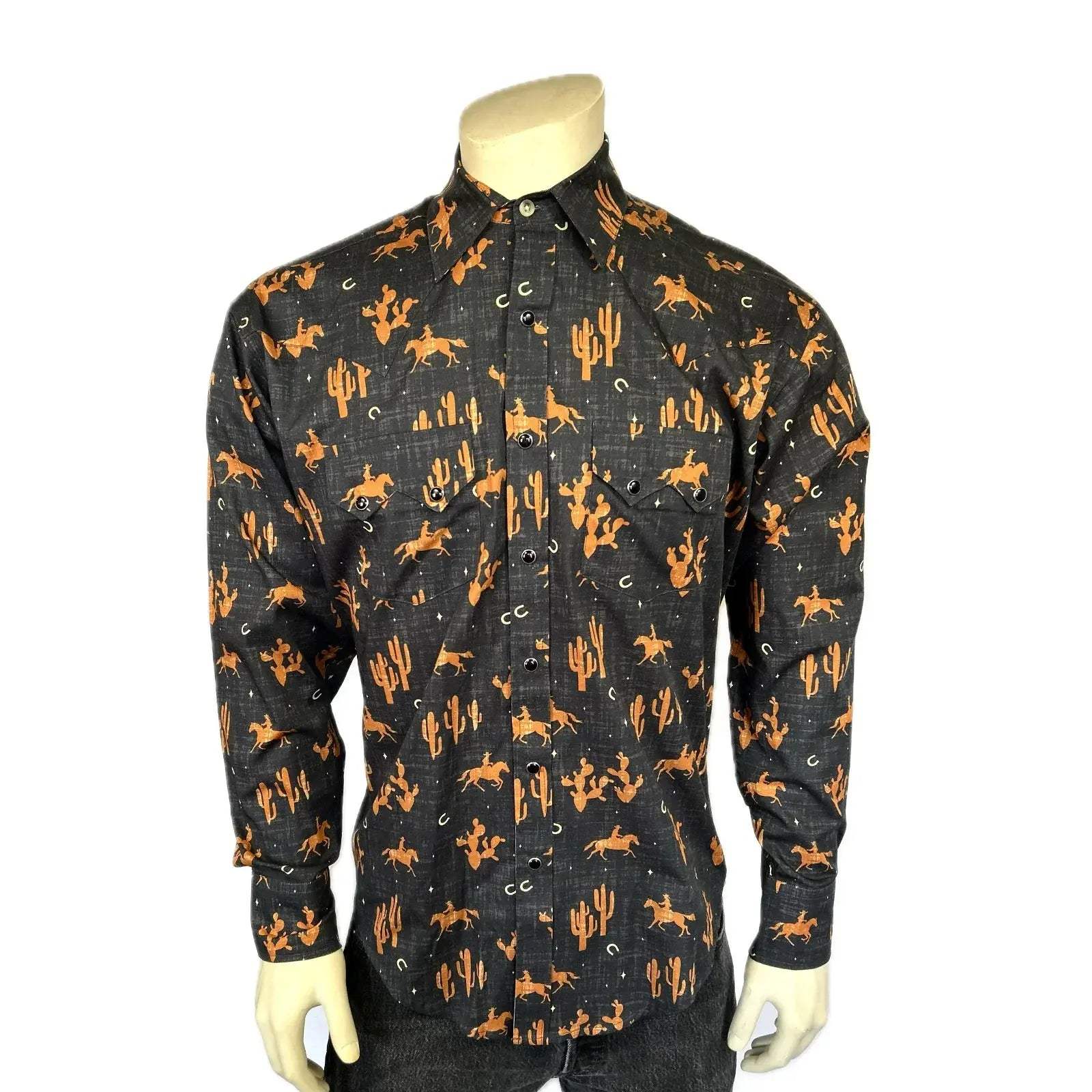 Rockmount Ranch Wear men s black horse rider print western shirt - Rockmount Clothing - Flyclothing LLC