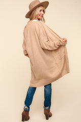 Haptics Stripe Textured Open Front Cardigan with Pockets - Trendsi