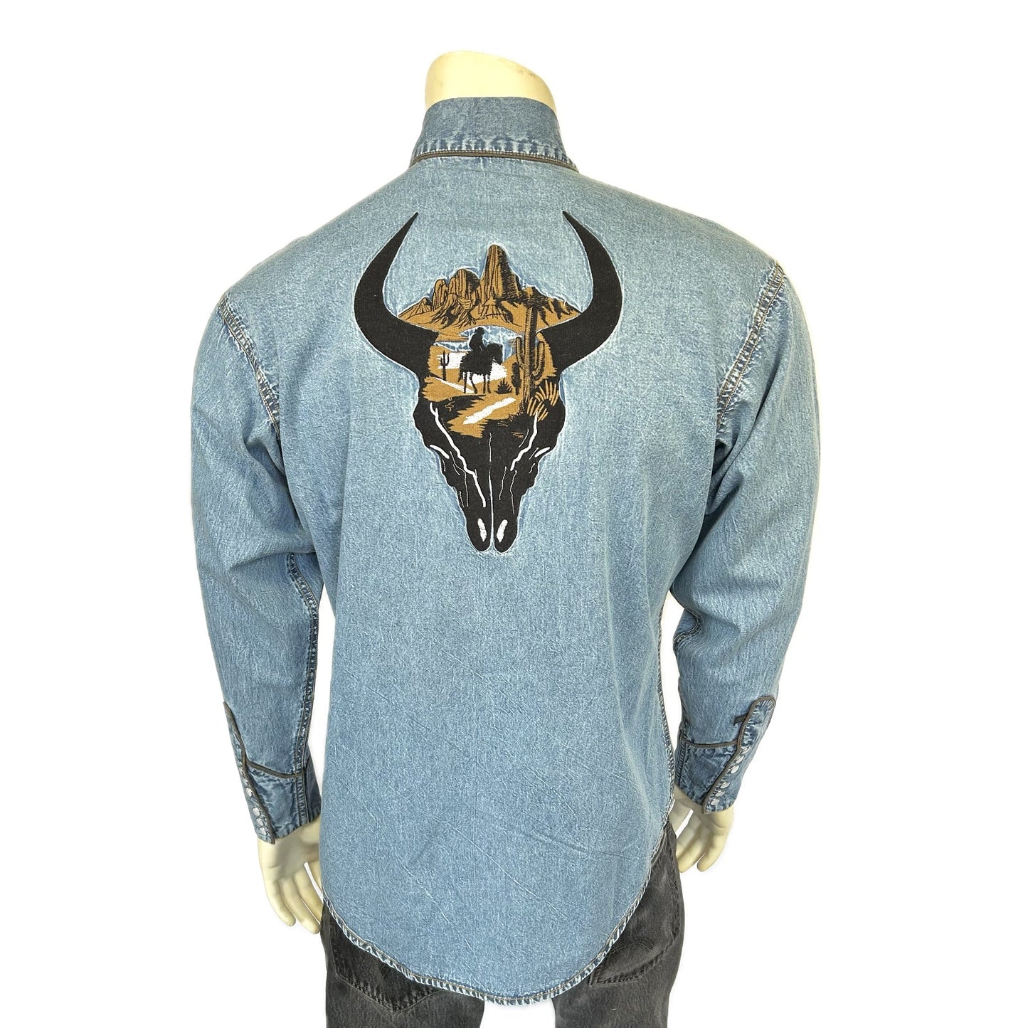 Rockmount Ranch Wear Men's Denim Bison Skull & Rider Embroidered Western Shirt - Rockmount Clothing - Flyclothing LLC