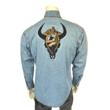 Rockmount Ranch Wear Men's Denim Bison Skull & Rider Embroidered Western Shirt - Rockmount Clothing - Flyclothing LLC
