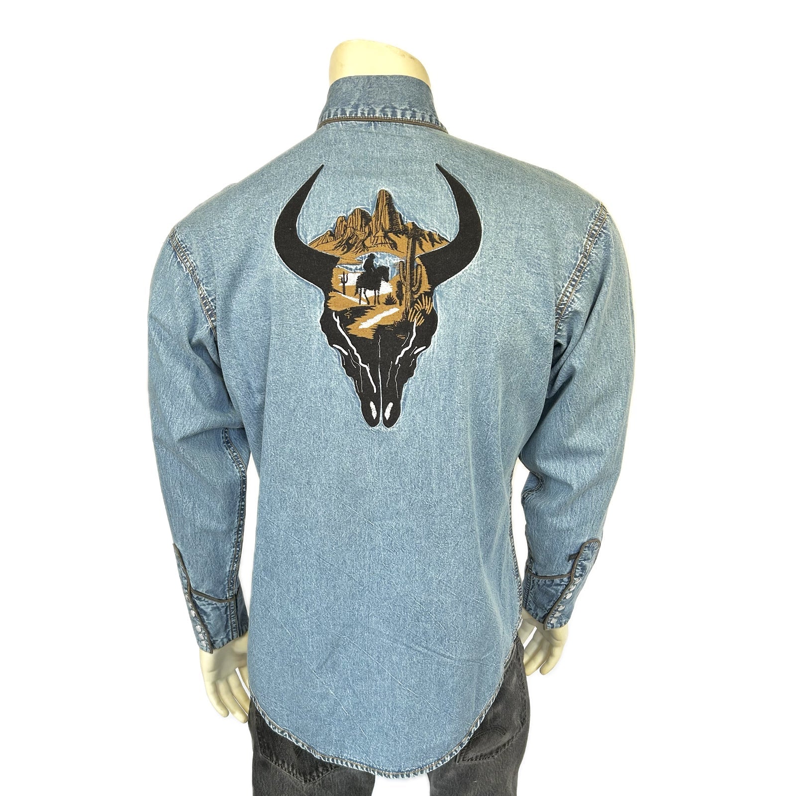 Rockmount Ranch Wear Men's Denim Bison Skull & Rider Embroidered Western Shirt - Rockmount Clothing - Flyclothing LLC