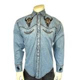 Rockmount Ranch Wear Men's Denim Bison Skull & Rider Embroidered Western Shirt - Rockmount Clothing - Flyclothing LLC