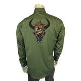 Rockmount Ranch Wear men s green bison skull rider embroidered western shirt - Rockmount Clothing - Flyclothing LLC