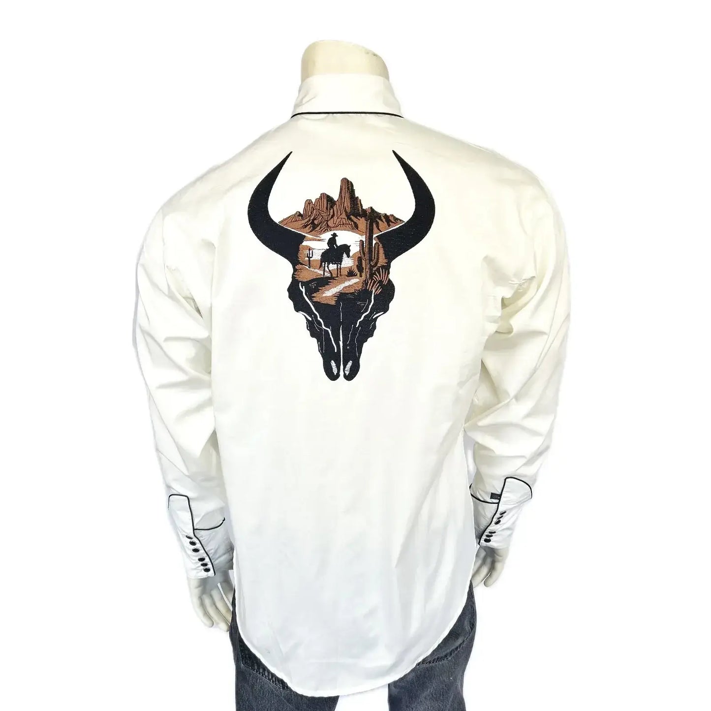 Rockmount Ranch Wear men s ivory bison skull rider embroidered western shirt - Rockmount Clothing - Flyclothing LLC